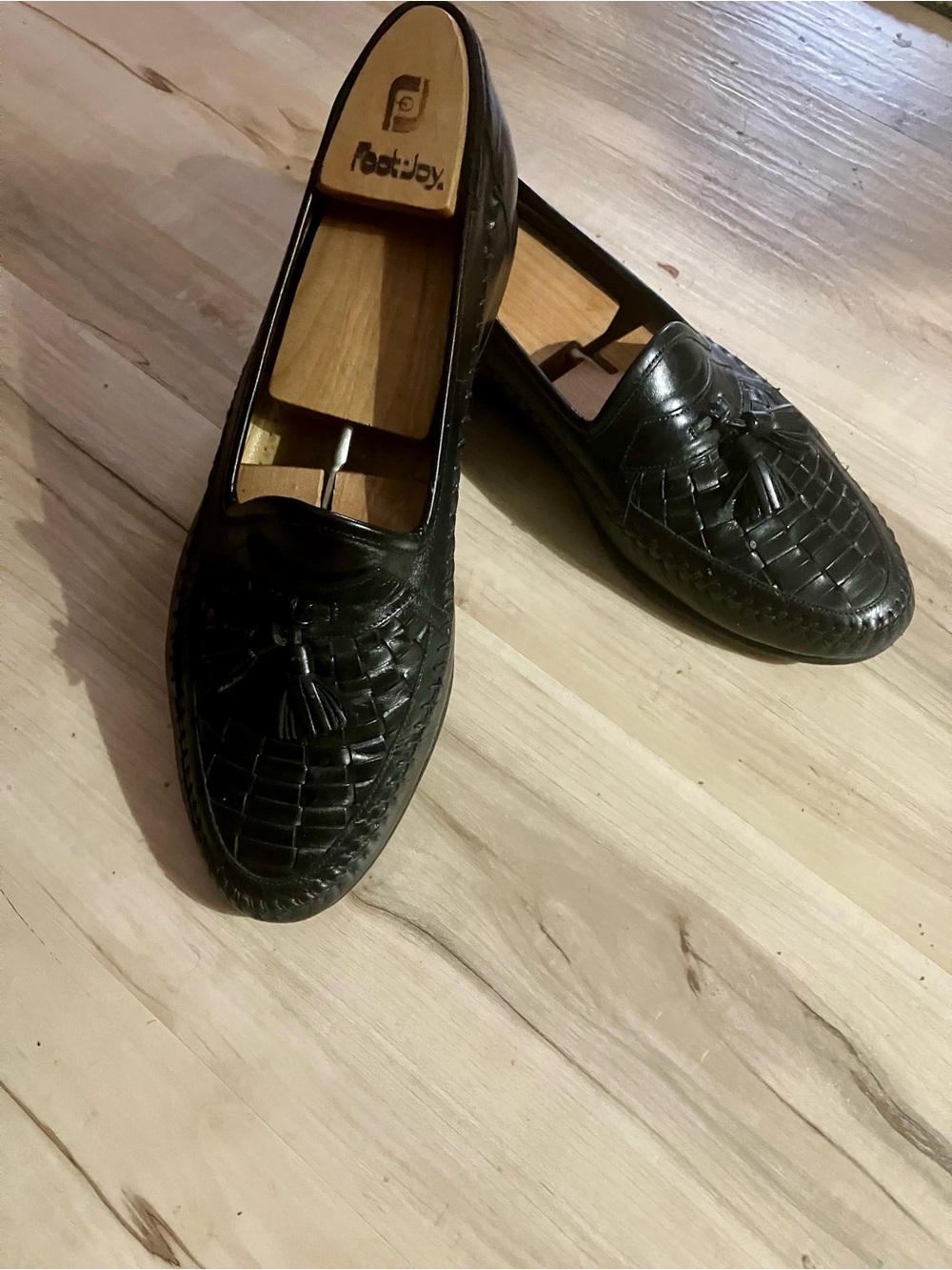 Santoni Black Croc-Embossed Leather Tassel Loafers 11D Black